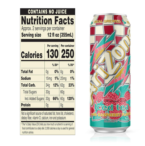 22 Oz (Pack 24) AriZona Raspberry Tea - Big Can, Fl