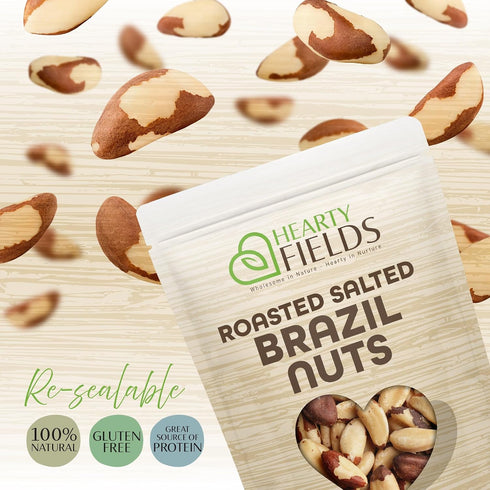 (16 Oz 1 LB) Hearty Fields - Brazil Nuts Roasted & Salted - No Shell, Whole - Wholesome In Nature - Hearty In Nurture