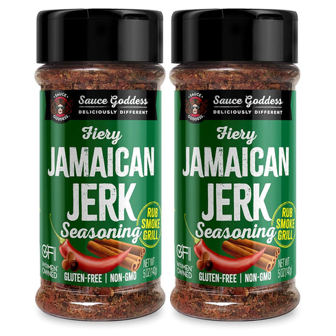 Sauce Goddess Fiery Jamaican Jerk Spice Shaker, 2-Pack Seasonings for Chicken, Pork, Seafood & More