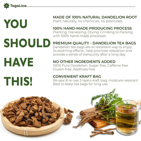 135 100% Tagalica, Premium Dandelion Root Tea Bags, Natural & Pure from Dandelion Root, Eco-Conscious Tea Bags, Herbal