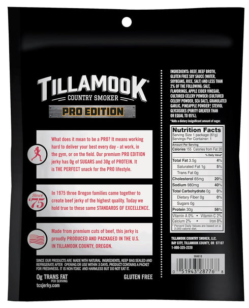 Country 2.14 Oz, Tillamook Beef Jerky, Smoker PRO Edition, Zero Sugar, Original, Real Hardwood Smoked Fresh Angus Beef