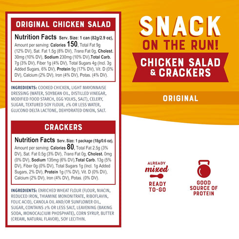 Pack 10g (Pack 12) Bumble Bee Snack On The Run! Protein Snack - Original Chicken Salad with Crackers - Protein per Box