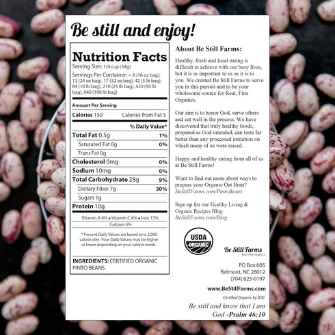 (2.8lb) Be Still Farms Organic Pinto Beans Dry Bulk - Dried Kidney Beans - Ideal for Refried Beans, Stews, Soups - High