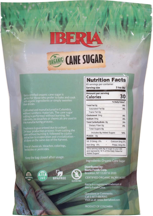 1.5 lb. (Pack 3) 100% Iberia Organic Premium Cane Sugar, of Natural, Non GMO, Pure Cane Sugar