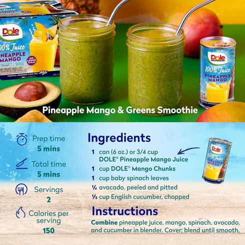 100% 6 Oz (Pack 6), 48 Dole Pineapple Mango Juice, Excellent Source of Vitamin C, Fl of Total Cans