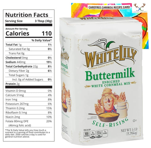 Carefree Caribou (2) 80oz Packages White Cornmeal Mix Bundle. Includes Two of White Lily Buttermilk Enriched White