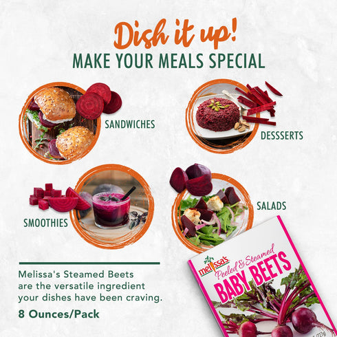 3 Pack (8oz Melissa's Steamed Baby Beets - Pre-Cooked, Ready-to-Eat, Each) - Sweet, Earthy Flavor & Nutritious Produce