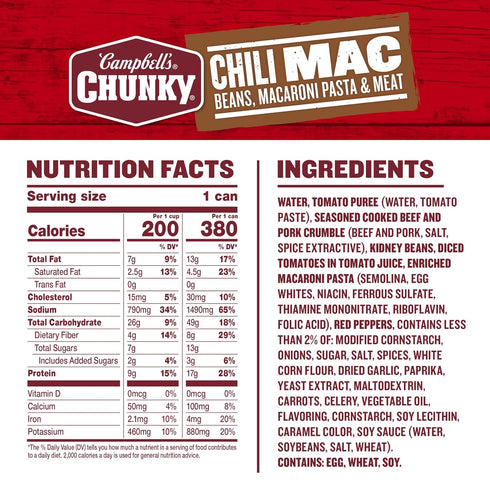 16.3 Oz 8) Campbell's Chunky Soup, Chili Mac, Can (Case