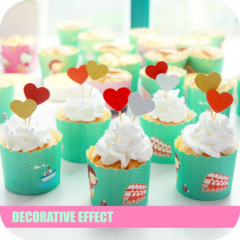 GUCUJI Cupcake Toppers 30Pcs Set, Funny Heart Glitter Mini Birthday Cake Decorations for Party Accessories