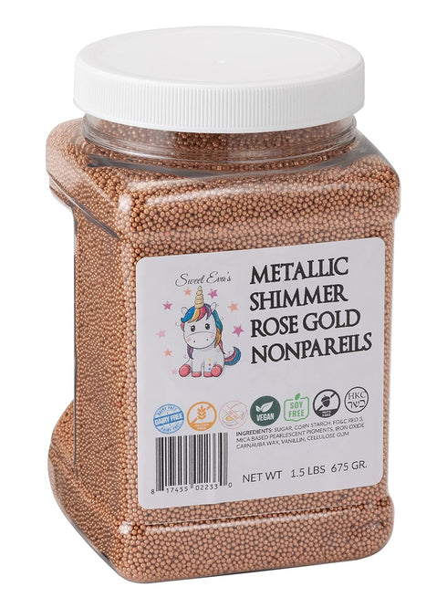 Sweet Evas METALLIC SHIMMER ROSE GOLD NONPAREILS- Dairy Free,Gluten Free,Egg Free,Vegan,Soy Free,Nuts Free,Kosher,Cookies,Cupcakes,Cakes,Decorating And