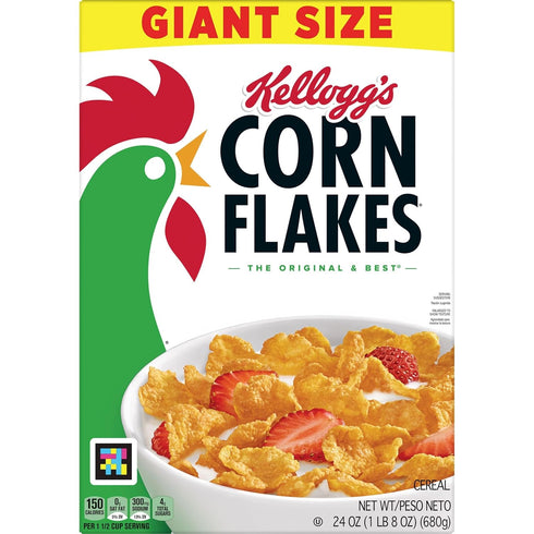 24oz (1 Kellogg's Corn Flakes Breakfast Cereal, Kids Cereal, Family Breakfast, Giant Size, Original, Box Box)