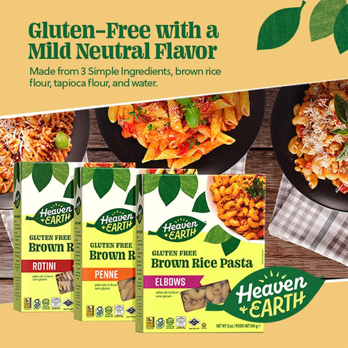 Pack, 12oz (1 1 1 Elbows) Heaven & Earth Brown Rice Pasta Variety Rotini, Penne, | Whole Grain | Gluten Free | Amazing