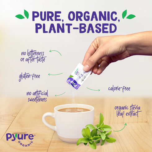 Packets 40 Packets Pyure Organic Stevia | Zero Calorie Sweetener for Coffee, and Baking | Granulated Stevia Sugar