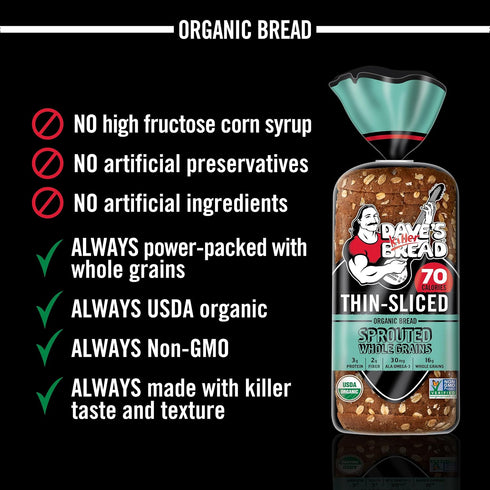 20.5 oz Dave's Killer Bread Sprouted Whole Grains Thin-Sliced, Whole Grain Organic Bread, Loaf