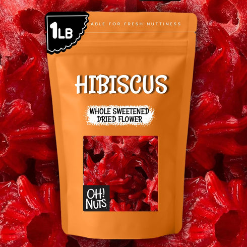 1 lb Packed Oh! Nuts Dried Hibiscus Flowers - - Dried Fruit - Whole Sweetened Dried Flowers - Dehydrated Fruit Bites