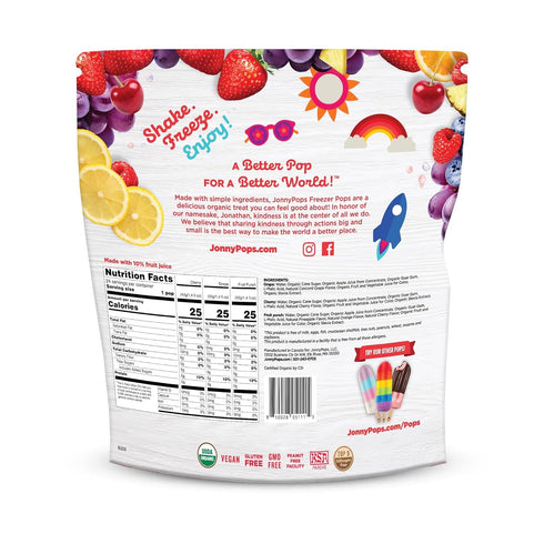 Pack 8 (24 count 1 Pack) JonnyPops Organic Freezer Pops Variety - Grape, Cherry, Fruit Punch - Top Allergen Free, Vegan