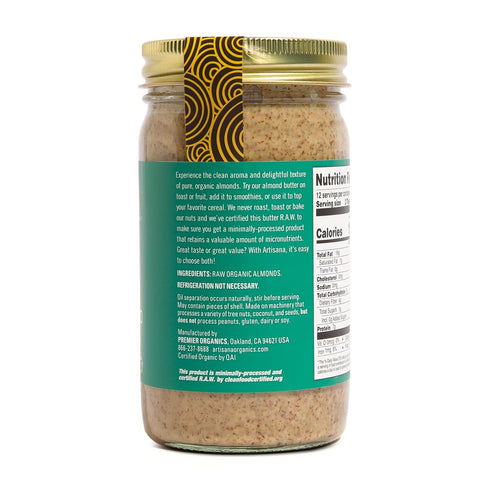 14oz Artisana Organics Raw Almond Butter, | USDA Organic, No Sugar Added, No Palm Oil, Vegan, Paleo and Keto Friendly