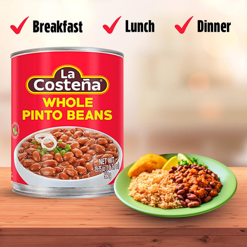 19.75 oz, 12 Pack La Costea Whole Pinto Beans - Ready-to-Eat Canned Pinto Beans for Mexican Food, Vegetarian Chili