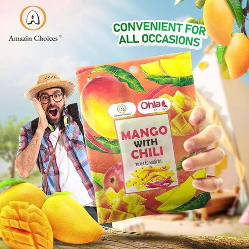 Pack 15 (1.76 oz x15) Spicy Dried Mango with Chili By Amazin Choices Vegan Sweet & Hot Fruit Snacks, Non-GMO Dry Chamoy