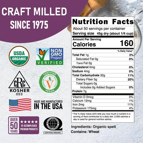 5 Lb Great River Milling Organic Hulled Spelt Berries | Ancient Whole Spelt Grain | High Fiber & Protein | Non-GMO