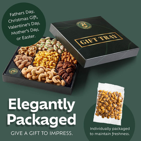 7 Assorted Nuts Gift Basket - Nut Gift Box with Walnuts, Cashews, Corn Nuts, Honey Roasted Peanuts, Pistachios, Pecans