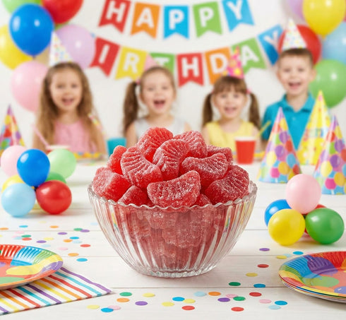 2 lbs Cherry Slices - of Fresh Delicious Sweet Sugar Sanded Chewy Fruity Red Candy Slices