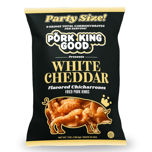 Pork King Good White Cheddar Pork Rinds 7 OZ FAMILY SIZE (Chicharrones