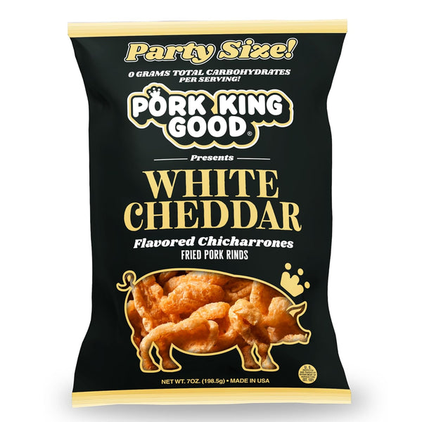 Pork King Good White Cheddar Pork Rinds 7 OZ FAMILY SIZE (Chicharrones