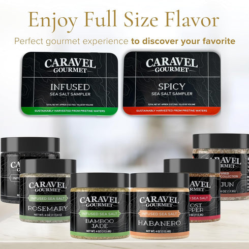 Set 12 Sea Salt Gift - Infused & Spicy Salt Sampler Collections - Flavors with Reusable Tins - Great Gifts for Everyone