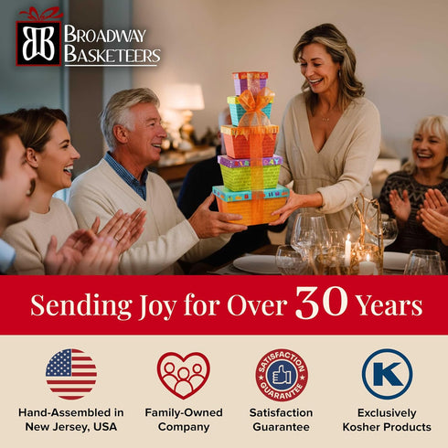 Broadway Basketeers Birthday Gift Basket Tower Snack Boxes with Gourmet Cookies & Popcorn Happy Birthday Gifts