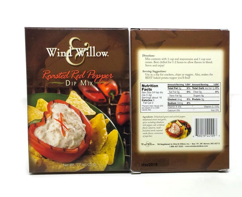 Wind & Willow Dip Mix Variety Bundle: 4 Flavor Pack - Cheesy Bacon, Roasted Red Pepper, Asagio, Fiesta Ranchero