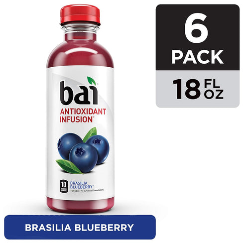 18 6 count Bai Flavored Water, Brasilia Blueberry, Antioxidant Infused Drinks, Fluid Ounce Bottles