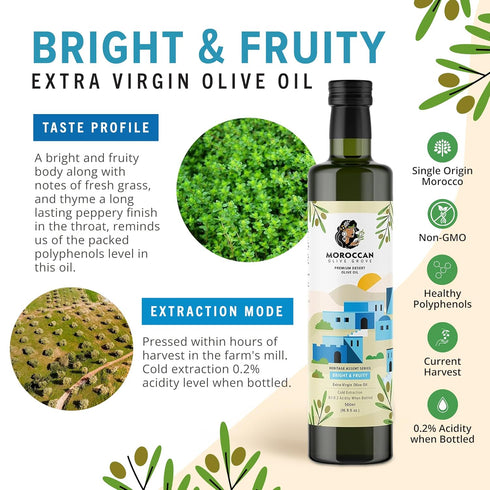 2-Pack, 500 ml MOROCCAN OLIVE GROVE - The Blue Olive Oil, Bright & Fruity Desert Olive Oil Extra Virgin, Versatile