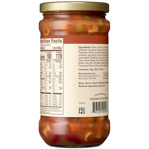 16oz, Rao's Homemade Vegetable Minestrone Soup, Real Vegetables, Traditional Italian Heat and Serve Soup