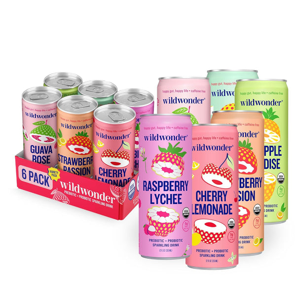 wildwonder Sparkling Probiotic Drink 6pk, For Gut Health & Immune Support, Classic