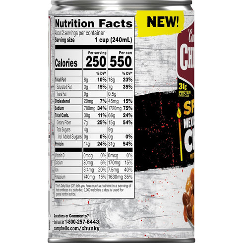 19 oz Campbells Chunky Spicy Mexican-Style Chili With Beans, Can