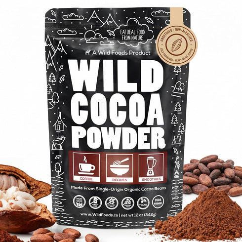 Wild Foods Organic Cocoa Powder Unsweetened for Baking & Cooking, Raw Cacao