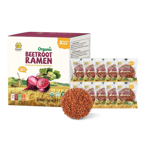 SUNGIVEN Organic Ramen Noodles Beetroot Healthy Low Sodium Ready in 3 Minutes Non-Fried