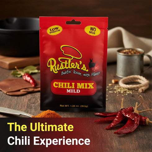 Rustler's 1.25 oz (3 Pack) Chili Mild Seasoning Mix - Low Sodium, No MSG, Gluten-Free, Versatile for Ground Beef, Beans
