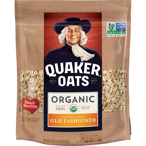 24 Quaker Organic Old Fashioned Oats, Non-GMO Project Verified, Ounce, Resealable Bag