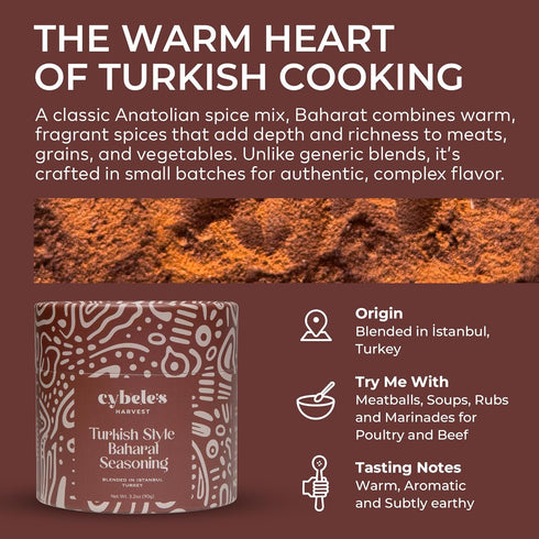 3.2oz, Cybeles Harvest Baharat Seasoning Turkish Baharat Spice Blend for Mediterranean and Middle Eastern Dishes, Meat