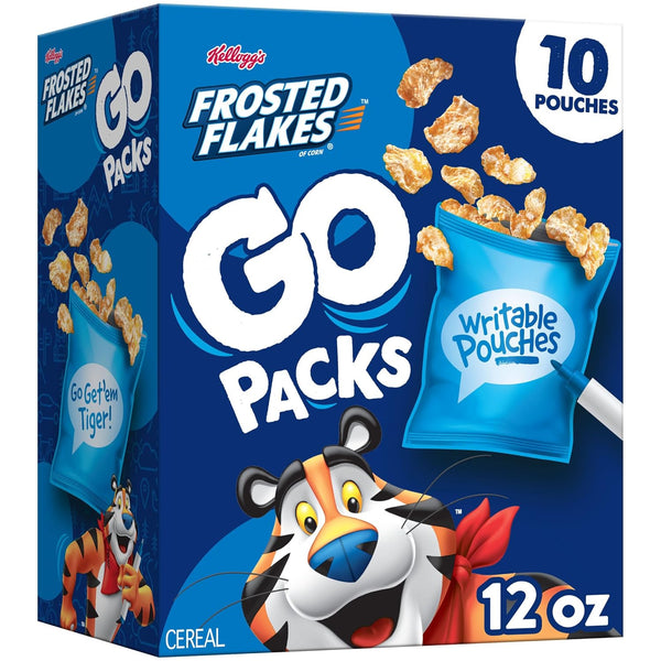 Kellogg's Frosted Flakes Go Packs Cereal, Kids Snacks, Lunch Snacks, Original, 12oz