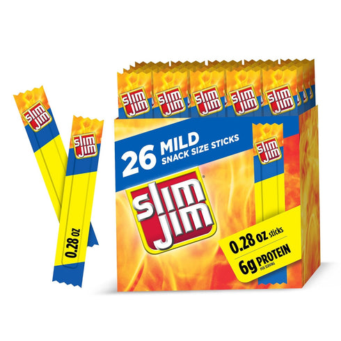 Slim Jim Smoked Meat Sticks, Mild Flavor, 6g Protein Per Serving, Snack