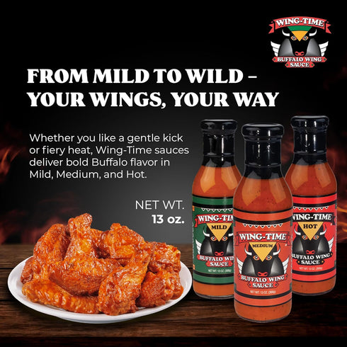 Pack, 3 Pack Wing-Time Buffalo Wing Sauce Variety Mild Medium Hot