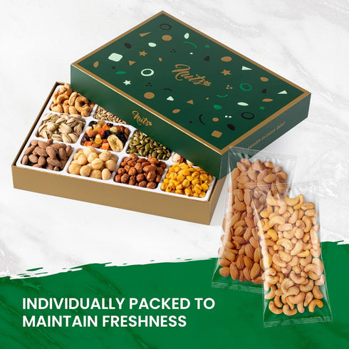 12 NUTS U.S. Assorted Nuts & Dried Fruits Gift Box | Gourmet Varieties of Sweet & Savory Treats for Christmas, New