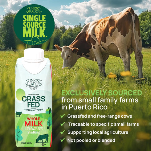 8oz (24 pack) Sunrise Meadow Shelf Stable Whole Milk, Grass Fed Milk Carton Sourced from Small Family Farms, Boxes