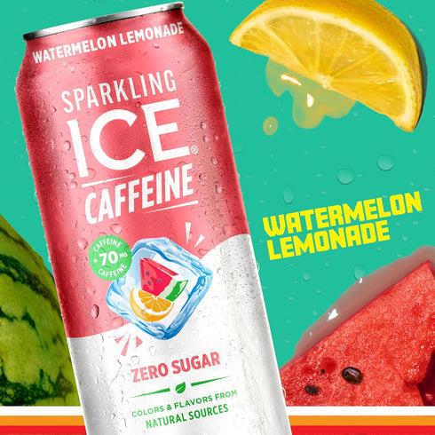 Vitamins,16 oz (Pack 12) Sparkling Ice Caffeine Watermelon Lemonade Sparkling Water with Caffeine, Zero Sugar