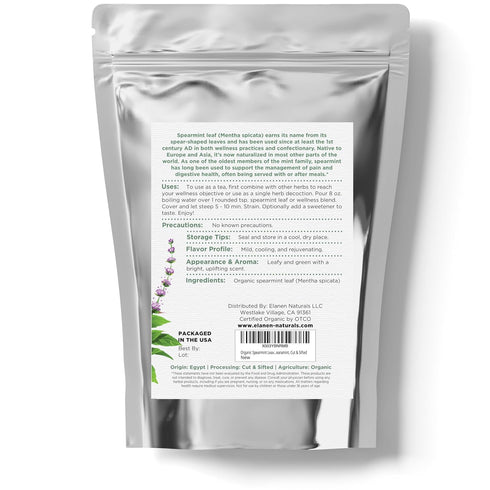 4 oz. (113g), Organic Spearmint Leaves USDA Certified Organic Spearmint Tea Dried Loose Leaf, Dry Mint, Cut & Sifted