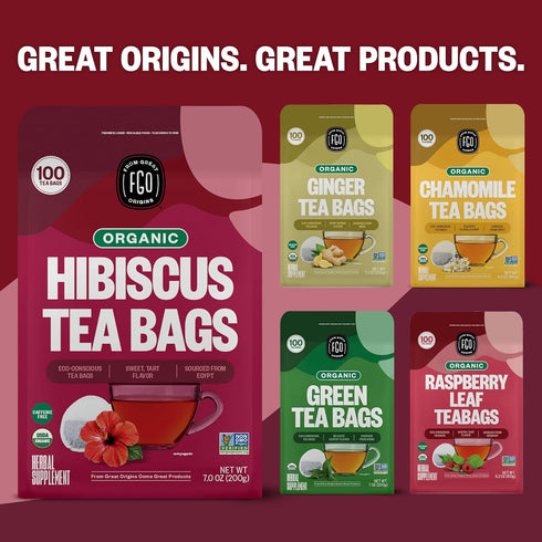 FGO Organic Hibiscus Tea - 100 Count, Eco-Conscious Tea Bags, Caffeine Free