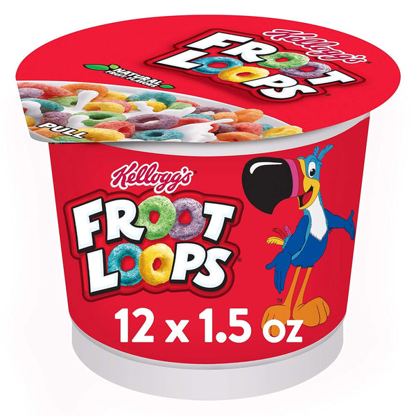 Kelloggs Froot Loops, Breakfast Cereal in a Cup, Low Fat, Bulk Size,